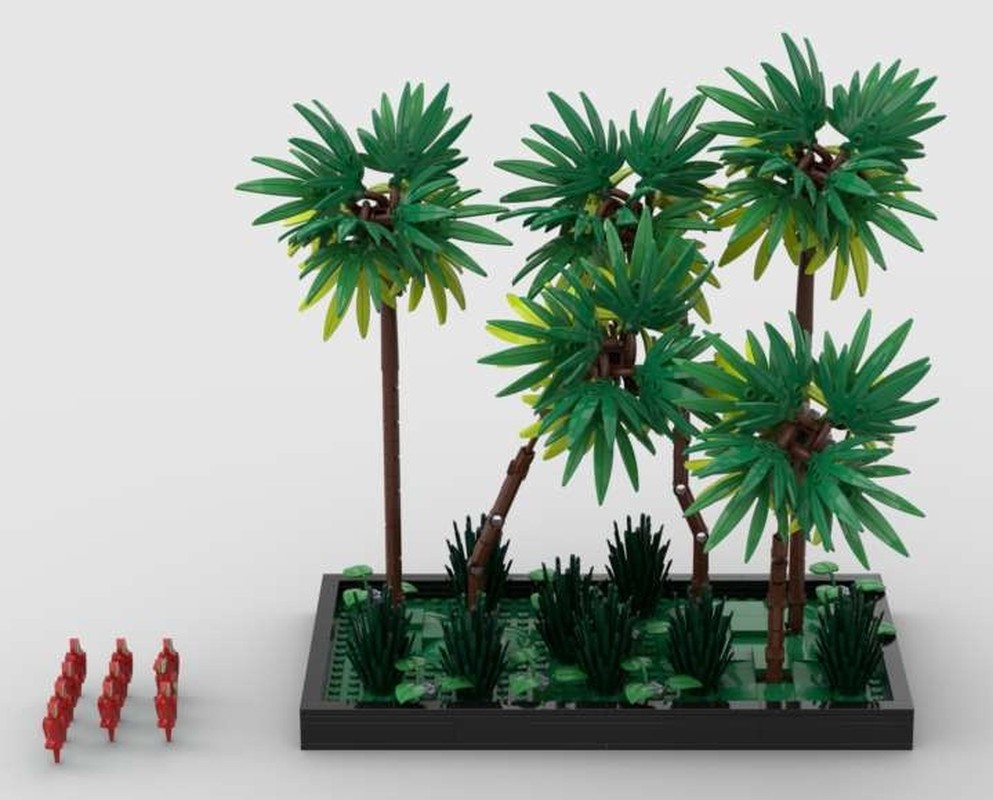 Lego Vignette of parrots in palm trees