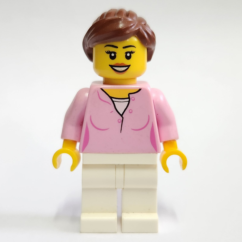 Lego Bright Pink Torso, White Legs, Reddish Brown Hair