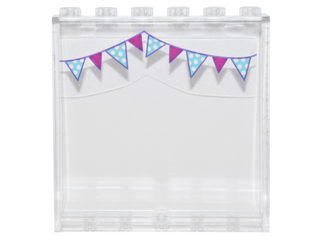 Lego Panel 1 x 6 x 5 with String of Magenta and Medium Azure Bunting with White Dots Pattern (Sticker) - Set 41132 / Trans-Clear
