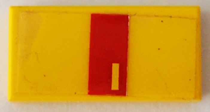 Lego Tile 1 x 2 with Yellow Rectangle in Red Stripe Pattern Model Left Side (Sticker) - Set 8082 / Yellow