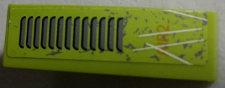 Lego Slope, Curved 3 x 1 with Grille, Splatters, Scratches and 'AIR2' Pattern Model Left Side (Sticker) - Set 8963 / Lime