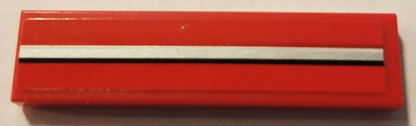 Lego Tile 1 x 4 with Silver Side Trim Pattern (Sticker) - Set 75894 / Red