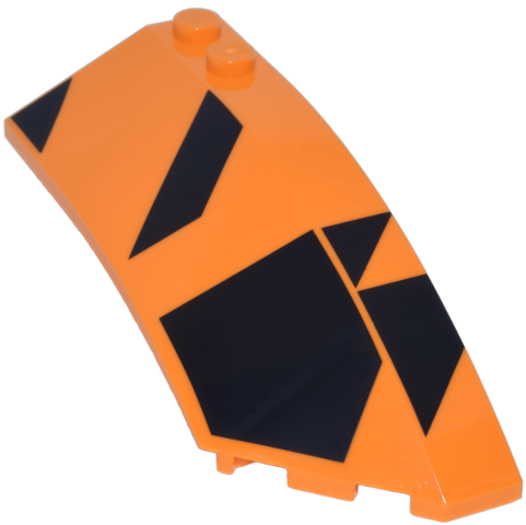 Lego Wedge 8 x 3 x 2 Open Right with Black Angled Shapes and Triangles Pattern / Orange