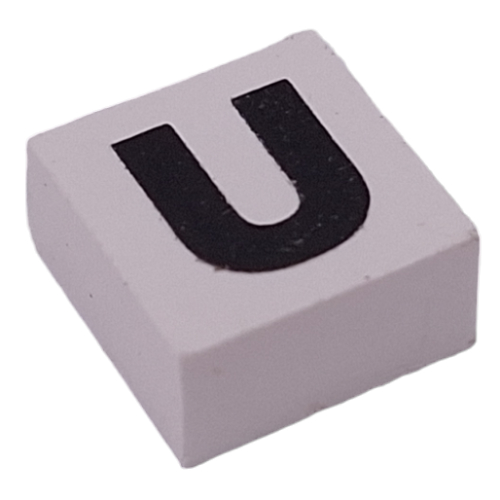 Lego Modulex Tile 2 x 2 with Black 'U' Print, Internal Supports / Modulex White