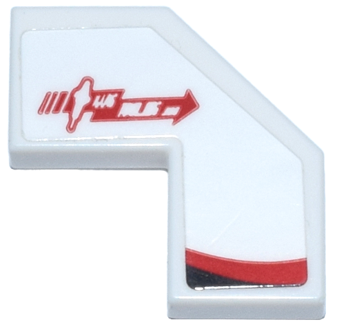 Lego Tile, Modified Facet 2 x 2 with Red Arrow Haas Tooling.com Logo and Black Stripe Pattern Model Right Side (Sticker) - Set 77250