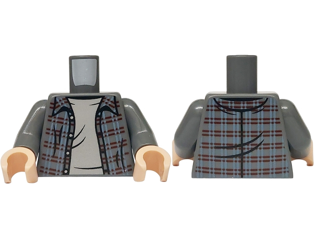 Lego Torso Flannel Shirt over Light Bluish Gray T-Shirt Pattern / Dark Bluish Gray Arms / Light Nougat Hands
