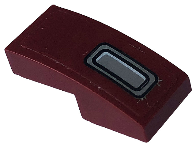 Lego Slope, Curved 2 x 1 x 2/3 with Black and Silver Air Vent Pattern Model Left Side (Sticker) - Set 76903 / Dark Red