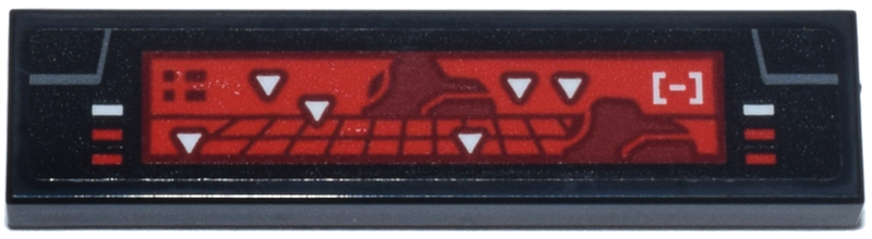 Lego Tile 1 x 4 with Red Console Display, Dark Red Grid and Tanks, White Triangle Indicators Pattern (Sticker) - Set 75413