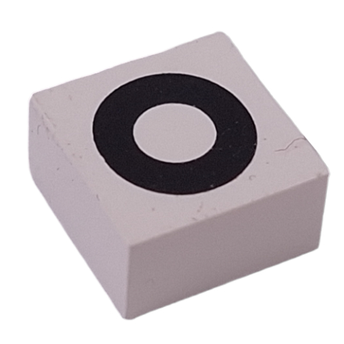 Lego Modulex Tile 2 x 2 with Black 'O' Print, without Internal Supports / Modulex White