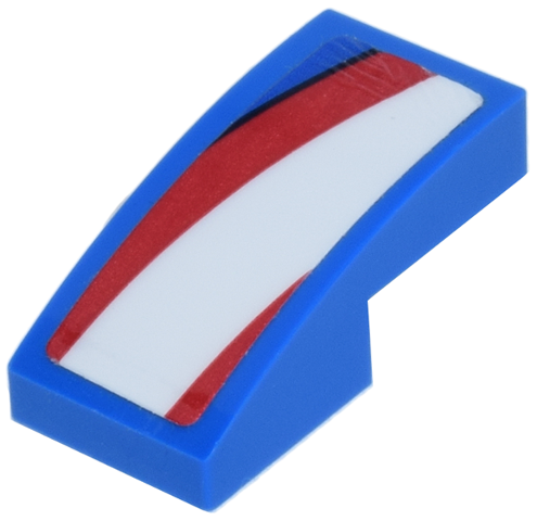 Lego Slope, Curved 2 x 1 x 2/3 with Red and White Panels and Stripes Pattern Model Left Side (Sticker) - Set 77246