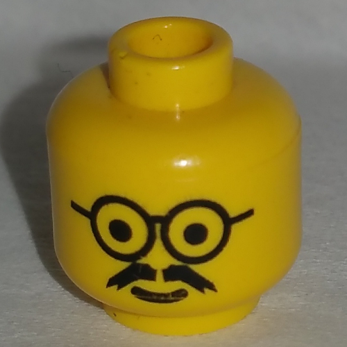 Lego Minifig Head, Round Glasses, Moustache Print / Yellow