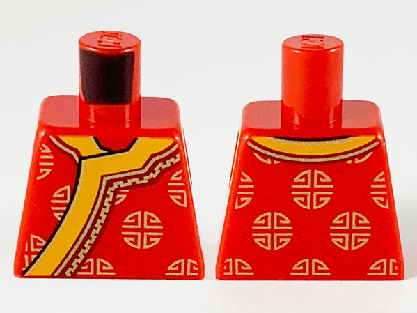 Lego Torso Changshan, Wide Bright Light Orange Hem and Gold Circle Designs Pattern / Red
