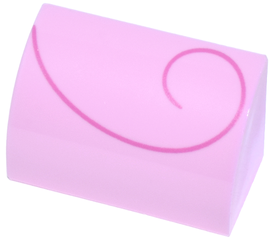 Lego Slope, Curved 1 x 2 with Bottom Stud Holder with Magenta Spiral Line Pattern (Pokémon Jigglypuff Curl)