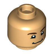 Lego Minifig Head, Dark Brown Eyebrows, Nervous Smile/Grint Print / Warm Tan