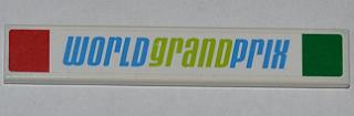 Lego Tile 1 x 6 with Red and Green Squares and 'WORLD GRAND PRIX' Pattern (Sticker) - Set 8678