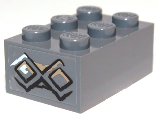 Lego Brick 2 x 3 with Diamond Bricks with White Highlights on One Diamond Pattern on End (Sticker) - Set 9473 / Dark Bluish Gray