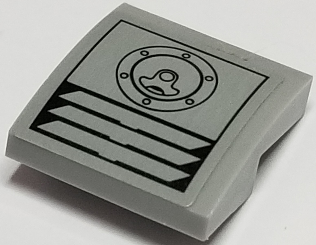 Lego Slope, Curved 2 x 2 x 2/3 with Fuel Cap and Large Vents Pattern (Sticker) - Set 60116 / Light Bluish Gray