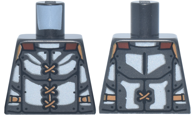 Lego Torso Armor with Silver Panels, Reddish Brown and Medium Nougat Straps and Ties Pattern / Pearl Dark Gray