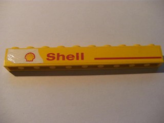 Lego Brick 1 x 10 with Red Line and 'Shell' Text and Logo Left Pattern (Sticker) - Set 1252