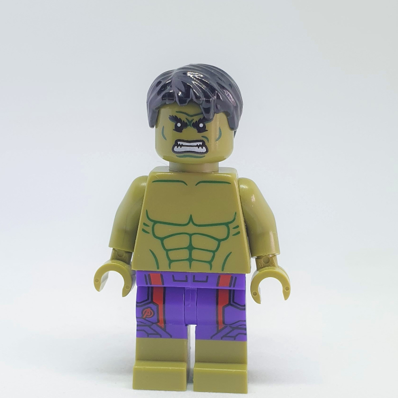Lego Hulk, Dark Purple Pants, Printed Dark Red Stripes and Avengers Logo