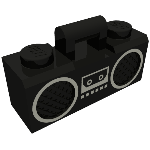 Lego Equipment Radio / Boom Box with Handle and Silver Trim Print / Black