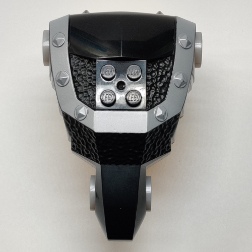 Lego Large Figure Torso with Dracus Print, Black Front and Silver Trim, Brick 2 x 2 Relief