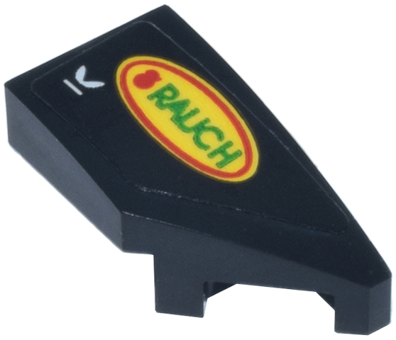 Lego Wedge 2 x 1 x 2/3 Right with Yellow, Red and Green 'RAUCH' Oval Logo Pattern (Sticker) - Set 77243