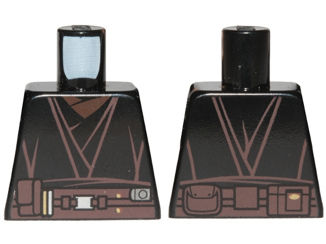 Lego Torso SW Jedi Robe, Dark Brown Belt with Pouches, Silver Buckle, Reddish Brown Shirt Pattern / Black