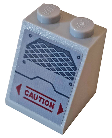 Lego Slope 65 2 x 2 x 2 with Bottom Tube with Red Arrows, 'CAUTION' and Vents Pattern (Sticker) - Set 76162