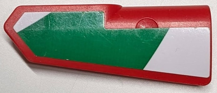 Lego Technic, Panel Fairing #22 Very Small Smooth, Side A with White and Green Stripes Pattern (Sticker) - Set 42125 / Red