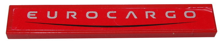 Lego Tile 1 x 6 with Silver 'EUROCARGO' and Curved Black Line on Red Background Pattern (Sticker) - Set 8185