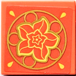 Lego Tile 2 x 2 with Gold and Yellow Kumandra Flower, Rings, Circle Border and Teardrops Pattern (Sticker) - Set 43181