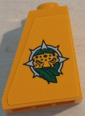 Lego Slope 65 2 x 1 x 2 with Leopard Head and Leaves Jungle Explorers Logo Pattern Model Right Side (Sticker) - Set 60162