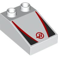 Lego Duplo Brick 3 x 2 Slope 33° with Black and Red Panels, Red 'H' in Circle Print / White