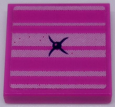 Lego Tile 2 x 2 with Cushion Button and Bright Pink Stripes on Dark Pink Background Pattern (Sticker) - Set 41339 / Dark Pink