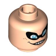 Lego Minifig Head Syndrome, Black Eyemask, Blue Eyes, Freckles, Wicked Grin with Teeth, Small Chin Line Print / Light Nougat