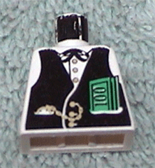 Lego Torso Western Black Vest, Gold Fob and $100 Bills Pattern (Banker) / White