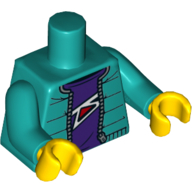 Lego Torso Jacket, Dark Purple Undershirt, Zipper Print, Dark Turquoise Arms, Yellow Hands / Dark Turquoise