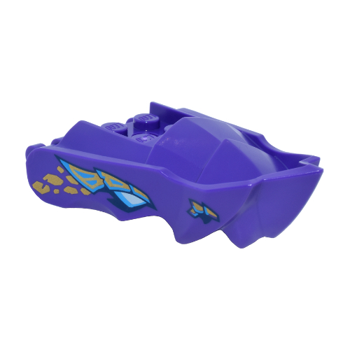 Lego Creature Body Part, Dragon Head Lower Jaw with Pointy Chin with Dark Azure/Light Aqua Eye, Gold Scales Print