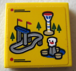 Lego Tile 2 x 2 with Legoland Park Map with Roller Coaster and Control Tower Pattern (Sticker) - Set 40346