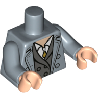 Lego Torso Coat, White Shirt with Gold Necklace, Dark Bluish Gray Jacket Print, Sand Blue Arms, Light Nougat Hands / Sand Blue