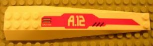 Lego Wedge 16 x 4 Triple Curved with Reinforcements with White 'A.12' and Slanted Grille on Red Background Pattern (Sticker) - Set 8106