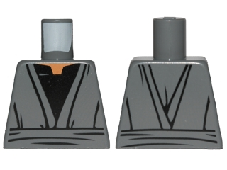 Lego Torso SW Jedi Robe, Waist Sash and Black Open-Neck Shirt Pattern / Dark Bluish Gray