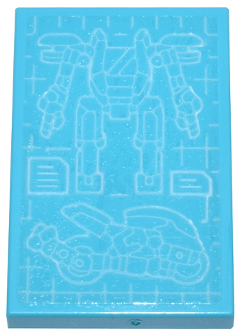 Lego Tile 2 x 3 with White Transforming Mech Bike Racer Blueprint Pattern (Sticker) - Set 71799 / Medium Azure