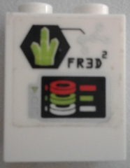Lego Brick 1 x 2 x 2 with Inside Stud Holder with Crystal and 'FR3D2' Pattern (Sticker) - Set 70163 / White