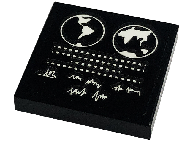 Lego Tile 2 x 2 with Neil Armstrong Signature and Globe Pattern (Sticker) - Set 10266 / Black
