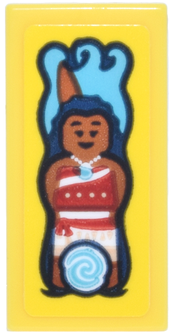 Lego Tile 1 x 2 with Toy Box with Moana, Red and White Dress and Medium Azure Waves and Heart of Tefiti Pattern (Sticker) - Set 43302