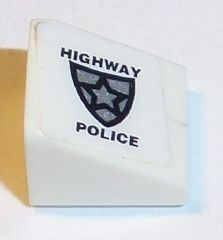 Lego Slope 30 1 x 1 x 2/3 with Police Badge and 'HIGHWAY POLICE' Pattern Model Left Side (Sticker) - Set 8152