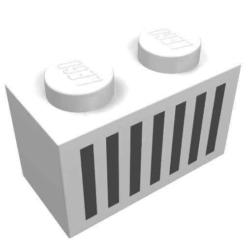 Lego Brick 1 x 2 with Black Grill Print / White