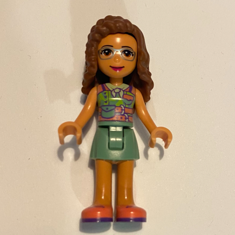 Lego Olivia - Dark Pink Top, Sand Green Skirt, Reddish Brown Hair, Bow